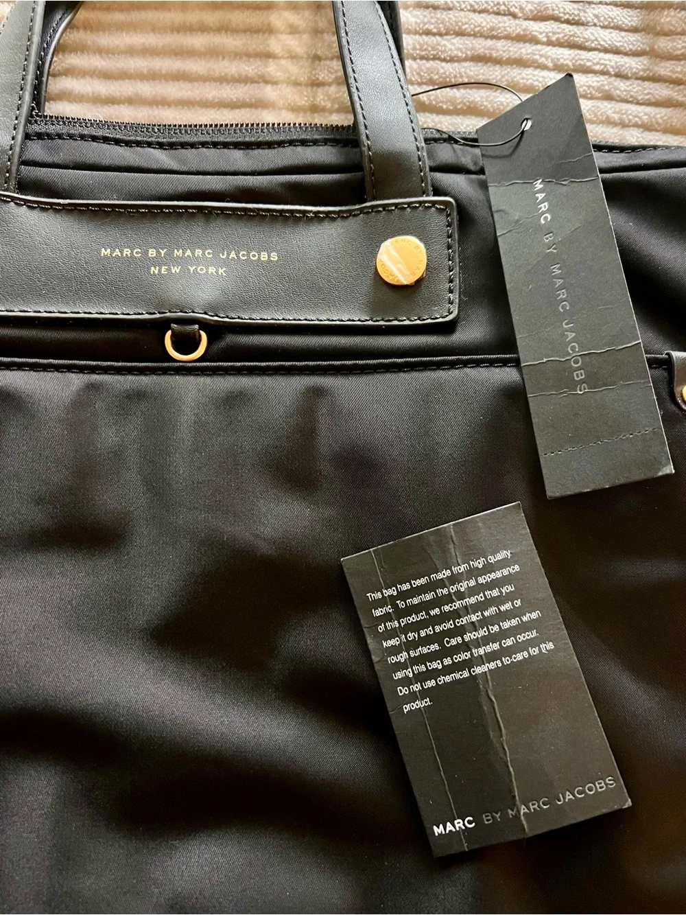 Marc by Marc Jacobs Black Nylon Laptop Tote with Gold Hardware